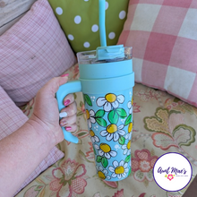 Load image into Gallery viewer, Doodle Cup | Hand-Painted 40oz Straw Tumbler | Mint Daisies
